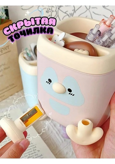 Pembe Renk Sevimli Penguen Kalemlik Kalem Kutusu Ve Kalemtıraş 11x9.5x9.5 Cm