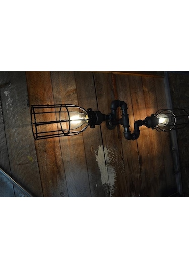 2 'li Borulardan Duvar Lambası Hediyelik Duvar Apliği Vintage Siyah