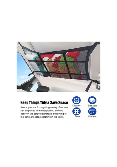 Shineyee "2 Katlı Araç Tavanı Depolama Filesi - 9 Bölmeli Güçlendirilmiş Siyah Model 80x54cm "