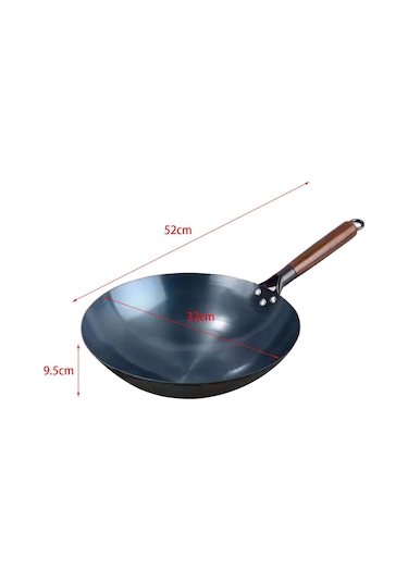 Dökme Demir Wok, Stir Fry Tavası, Yuvarlak Tabanlı Kaplamasız, Yapışmaz 32cm