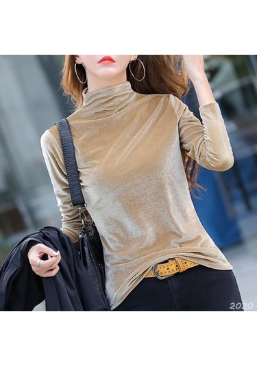 Siyah Temel Üst Esnek Soğuk Geçirmez Anti-boncuklanma Kadın Kadife Saf Renk Dip Gömlek Streetwear Siyah