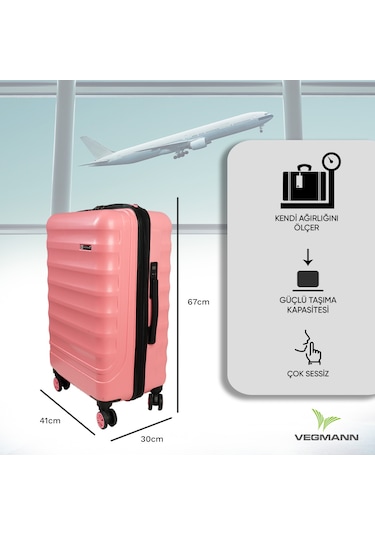 Vegmann Tartılı Scadel Pembe Orta Boy Valiz Pembe