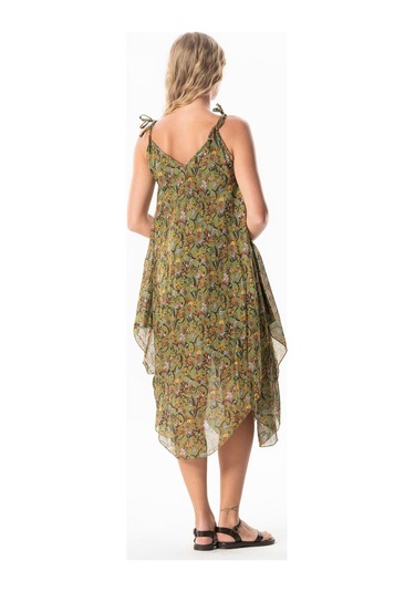 Askılı Vual Afrodit Midi Boy Yazlık Elbise Çiçek Yeşil 6241 Çiçek Yeşil
