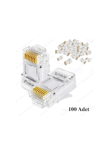Rj45 Cat5 Cat6 Jack Konnektör Altın Kap. Ethernet Uç 8P8C 100 Ad.