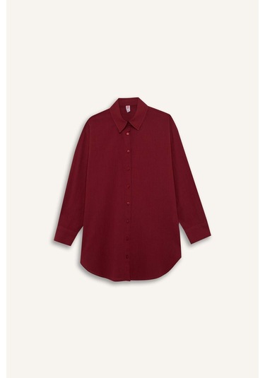 DeFacto Regular Fit Pamuklu Plaj Gömleği-Fall in Love W8241AZ25SMBR285 Bordo
