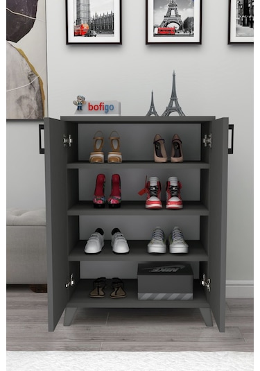 Bofigo 4 Raflı 2 Kapaklı Ayakkabılık Çok Amaçlı Ayakkabı Dolabı Antrasit Bofigo 4 Raflı 2 Kapaklı Ayakkabılık Çok Amaçlı Ayakkabı Dolabı Antrasit