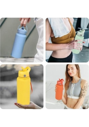 Mufunye Dış Mekan Spor Su Böceği - Paslanmaz Çelik Taşınabilir 1000ml Büyük Kapasiteli, Fosfor Beyazı, Eldiven Kolu Ve İçecek Pipetleriyle Beyaz