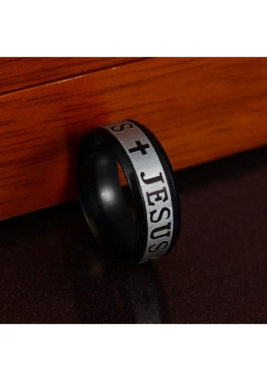 Siyah Serin Unisex Paslanmaz Çelik İsa Haç Hıristiyanlık Parmak Yüzük Band Takı Us 10 Siyah