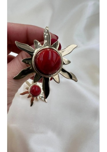 Bb İthal Bordo Güneş Küpe Altın - Kırmızı