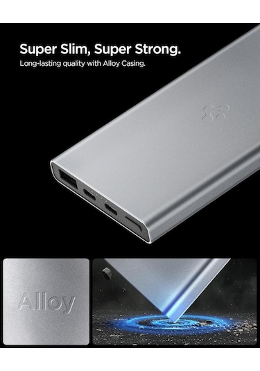 Spigen 10000 Mah Slim Alüminyum Kasa 22,5w Usb-c + Usb-a Giriş / Çıkış Hızlı Şarj 3 Portlu Powerbank / 1 Metre Type-c Harici Kablolu Taşınabilir Şarj Cihazı + Taşıma Çantası Ea2210 Gray Gri Spigen 10000 Mah Slim Alüminyum Kasa 22,5w Usb-c + Usb-a Giriş / Çıkış Hızlı Şarj 3 Portlu Powerbank / 1 Metre Type-c Harici Kablolu Taşınabilir Şarj Cihazı + Taşıma Çantası Ea2210 Gray Gri