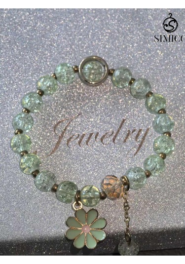 Yeşil Kristal Çiçek Bileziği Yeşil