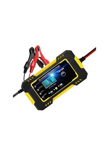 Araç Akü Şarj Cihazı Tam Oto Motosiklet 12 V 6a Darbe Onarım Lcd Ekran Akıllı Yellow Eu Plug