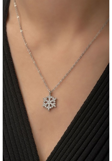 Ervanur Zirkon Taşlı Kar Tanesi Kolye Gümüş