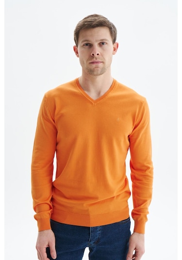 Arma Erkek Slim Fit Basic V Yaka Triko Kazak K9kro0852 Turuncu