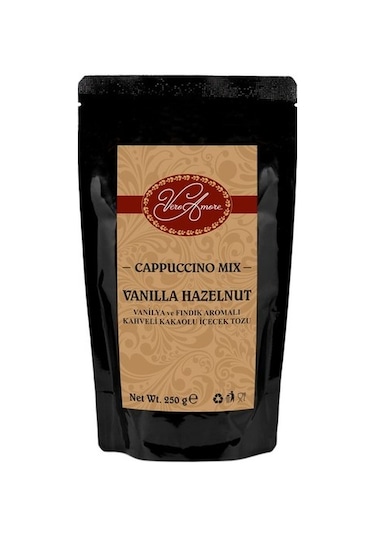 Vero Amore Cappuccino Mix Vanilla Hazelnut Vanilya ve Fındık Aromalı Kahveli Kakaolu İçecek Tozu 250 G