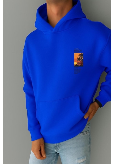 Benroma 3 İplik Penye Sunset Baskılı Sweatshırt Saks Mavisi