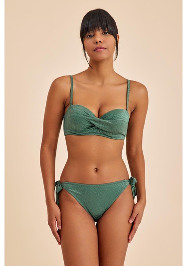 Bali Yeşil Balenli Dolgulu Straplez Push-up Bikini Üst Yeşil