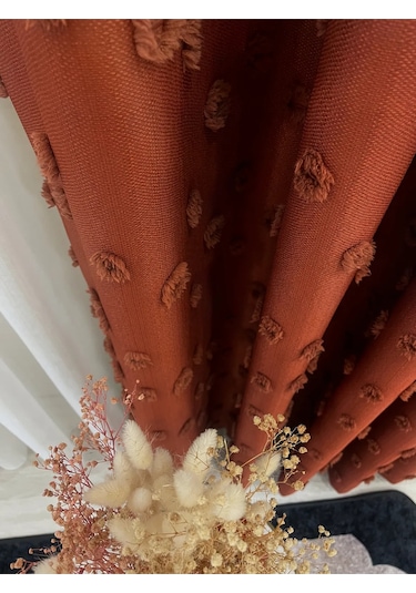 Brillant Carla Puffy Püsküllü Perde İstenilen Tüm Ölçülerde Kiremit Kiremit