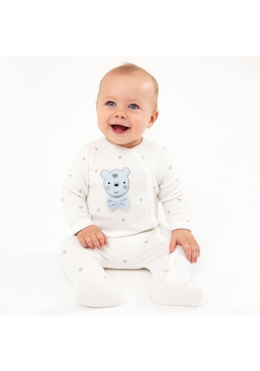 Sebi Bebe Puantiyeli Ayılı Papyonlu Tulum 1138 Gri