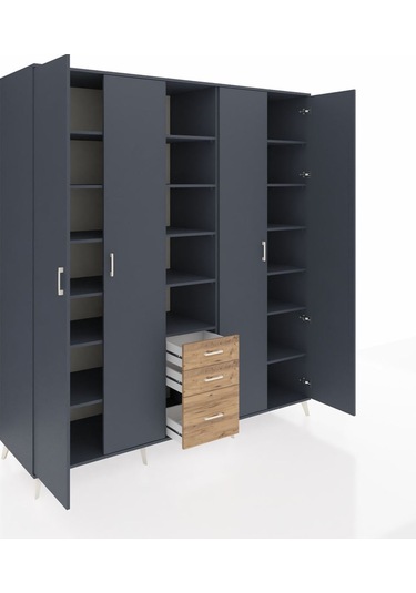 Kronos Dolap 17 Raflı 3 Çekmeceli 4 Kapaklı 220x59x243 Antrasit-antrasit/çam Antrasıt/atlas Çam