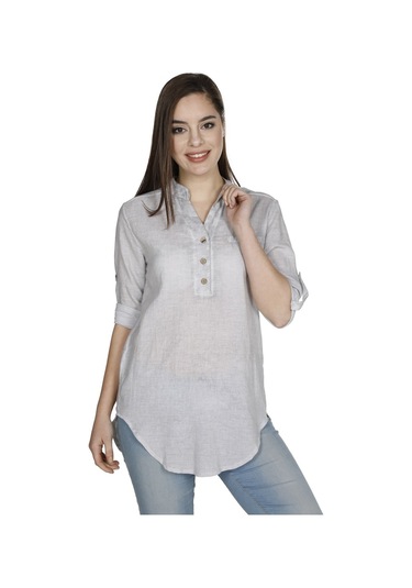 Uzun Kol Şile Bezi Akasya Bluz Gri Gri