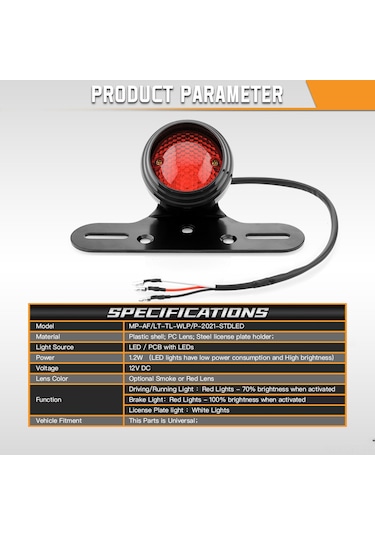 Youtek Klasik Motosiklet Modifikasyonu İçin Universal Retro Led Fren Arka Lambası, Plaka Tutuculu, Krom Alüminyum Kasa, Kırmızı Lens