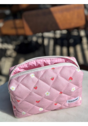 Batekso Mini Çilek Desenli Makyaj Çantası  Büyük Boy