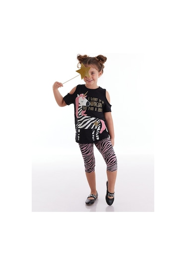 Denokids Mushi Unique Zebra Kız Tunik Takım Çok Renkli
