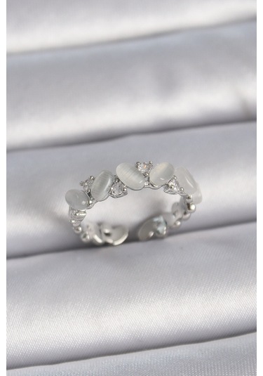 Gümüş Renk Ayarlanabilir Zirkon Taşlı Beyaz Mineli Model Kadın Yüzük - Ebj261410w29242 Bakır