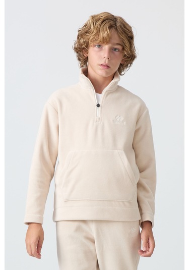 Tommy Life Bej Kalın Yumuşak Dokulu Standart Fit Nakışlı Polar Erkek Çocuk Eşofman Takım - 11218 Bej