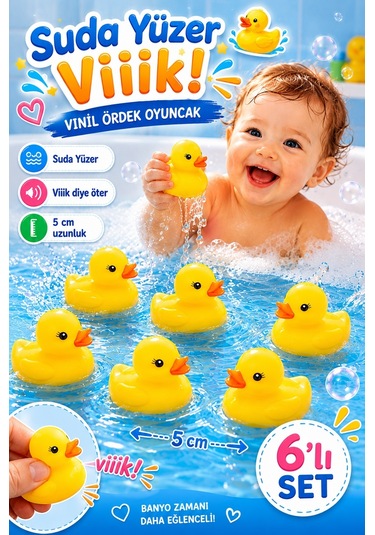 Vinil Ördek 6 Adet Sesli Banyo Oyuncağı Seti Ördek Kardeşler