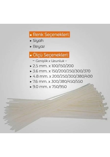 Çetsan 4.8X200 Siyah Kablo Bağı Plastik Cırt-100 Adet