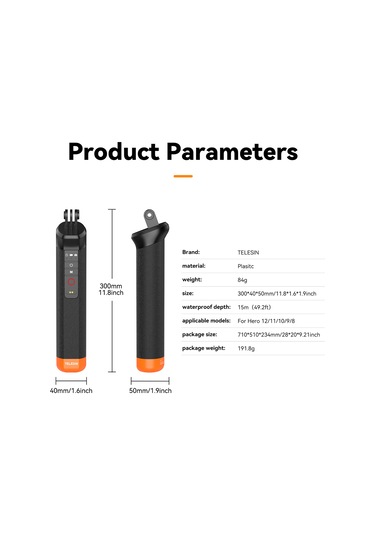 Ranyeek Telesın Spor Kamerası Bluetooth Sünger Kolu, Kablosuz Kumanda, 15m Su Geçirmez, Dahili Pil, Gopro Hero 12/11/10/9/8 Uyumlu S4-fhg-01-tgp Siyah