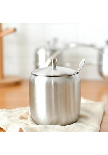 Dayanıklı Paslanmaz Çelik Şeker Kase Ev Çeşni Pot Mutfak Baharat Konteyner Kapak Kaşıkla Küçük Kaşık Kavanoz Gümüş Şeker Ve Amp Amp Krema Tencere 4 Izgara