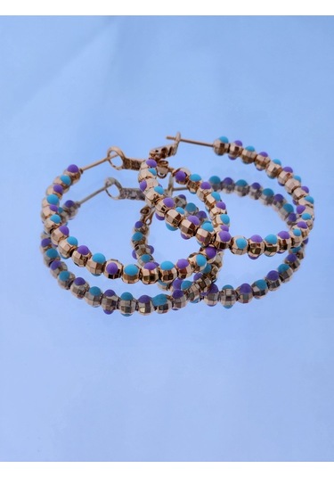 Eva Takı Dorika Mor Lila Turkuaz Halka Çelik Küpe Lila - Turkuaz