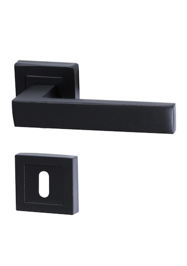 Kare Rozetli Kapı Kolu 7'li Set 3+1 Daire İçin Geçerli Siyah