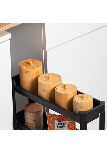 Porsima 4361 Bambu Çok Amaçlı Saklama Kabı Organizer 4lü Baharat Seti Bambu