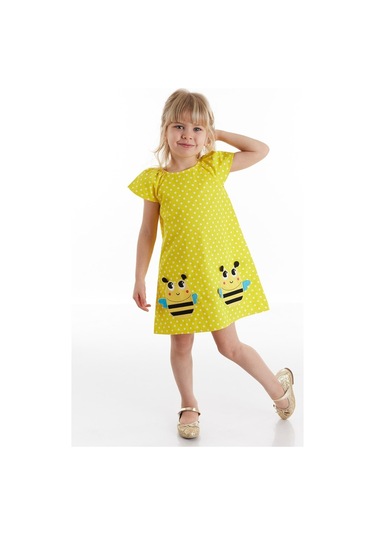 Denokids Puanlı Arılar Kız Elbise Sarı