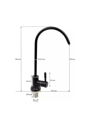 Oute İçeme Suyu Filtresi İçin Paslanmaz Çelik İnce Akışlı Musluk 230617056 Siyah