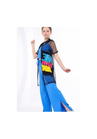 Kız Çocuk İçi Askılı Üstü Uzun Tül Hırka-14196 Siyah