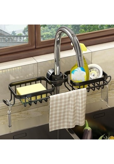 Novahub Siyah Altın Mutfak Lavabo Drenaj Rafı, Musluk Tutucu, Sünger Ve Fırça Organizatör, Banyo Ve Mutfak İçin/ Altın - Siyah