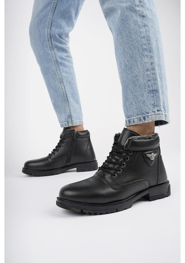 Muggo Canyon Garantili Bağcıklı Fermuarlı İçi Kürklü Erkek Kışlık Bot Siyah