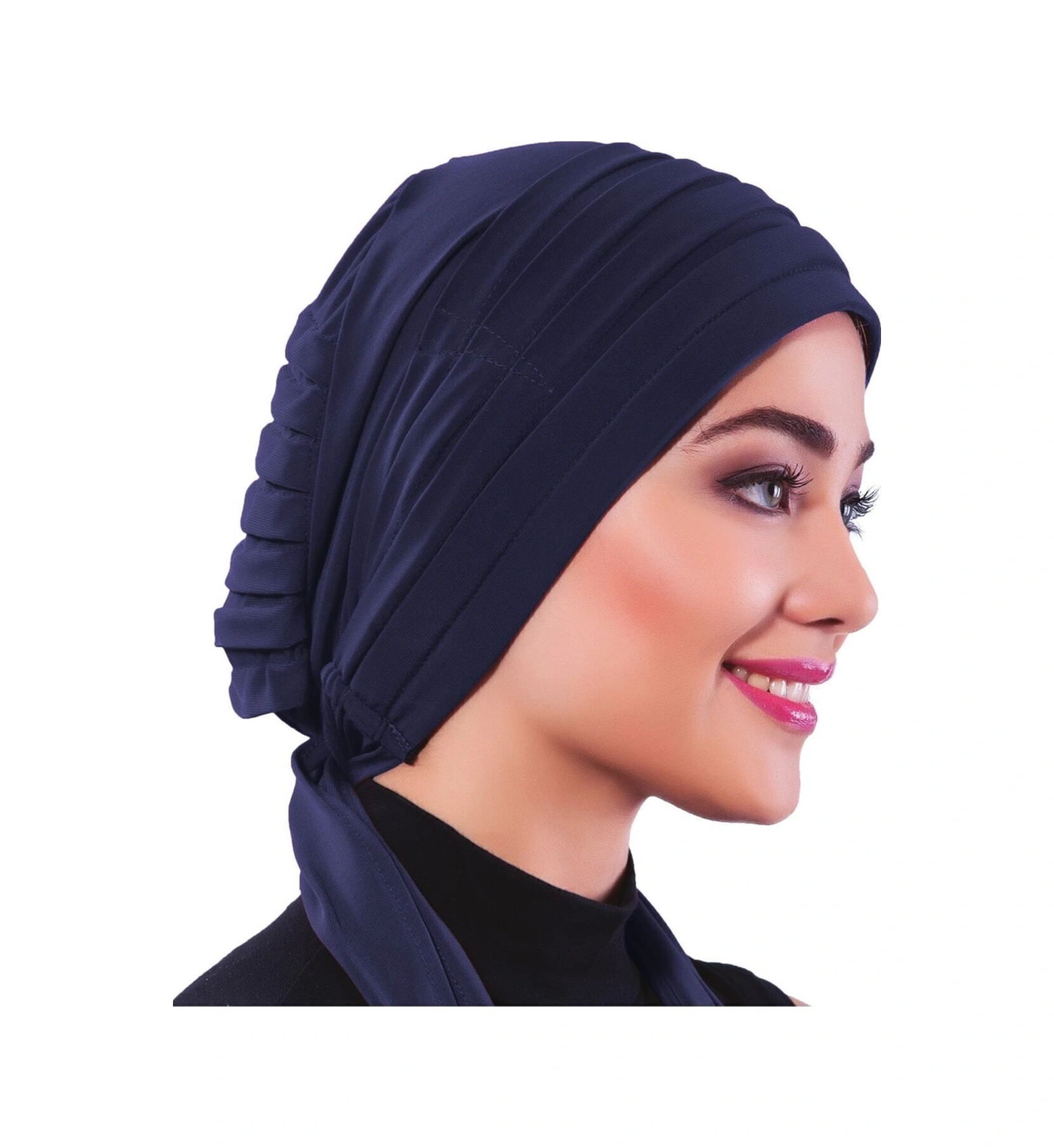 Pileli Bağlama Lacivert Hazır Türban Tesettür Bone Lacivert