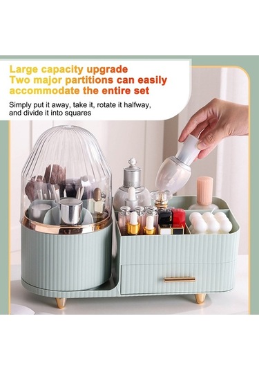 Novahub Adet Büyük Çekmeceli, Kapaklı, Krem Rengi, Döner Bölmeli Kozmetik Saklama Kutusu Bej Bej