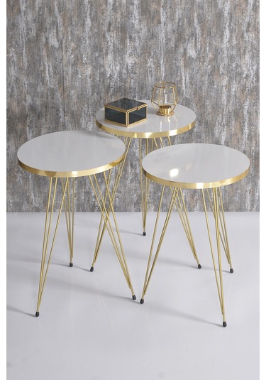 Zigon Sehpa Gold Beyaz Tel