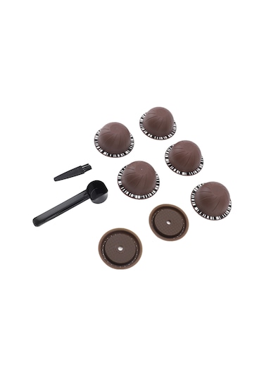 Dofolink Nescafé Vertuoline İçin Yeniden Kullanılabilir Kahve Kapsülü Seti: 5 Boş Kapsül, 2 Silikon Kapak, Kaşık Ve Fırça - Dıy Kahve Hazırlama Kahverengi