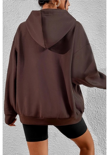 Over Thinking Baskılı Sweatshirt Kahverengi