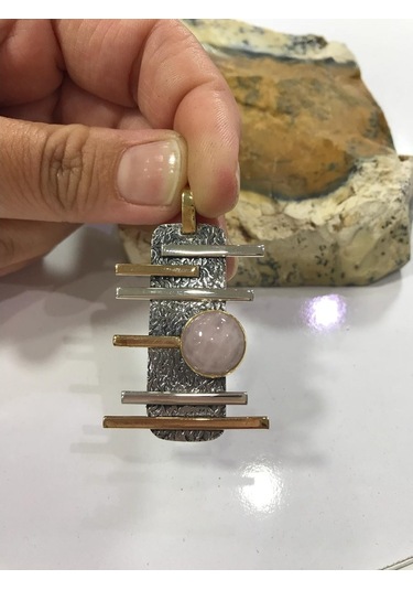 Pembe Kuvars Taşı Gümüş Kolye 925 Ayar Doğal Taş