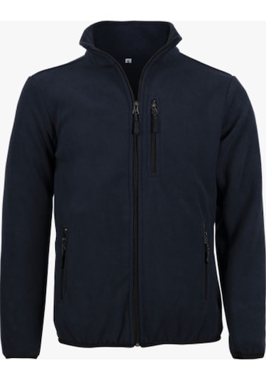 Tam Fermuarlı Standart Kalıp  3 Cepli Erkek Polar Mont Lacivert