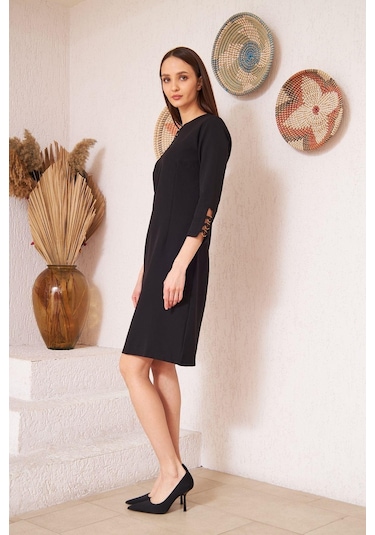 Darlin Moda Siyah Metal Aksesuar Detaylı Abiye Elbise Dm1014